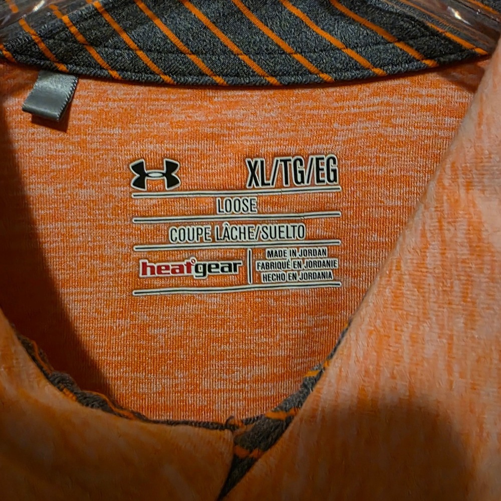 Under Armour Shirt Mens XL Orange HeatGear Loose Fit Heathered Short Sleeve Polo - Picture 4 of 6